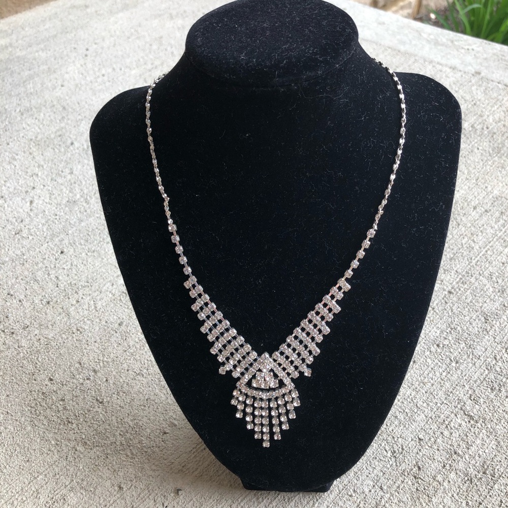 Silver tone CZ drape necklace